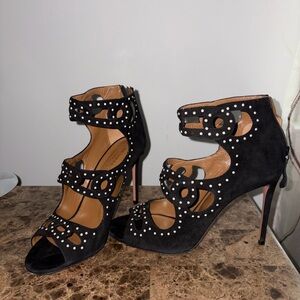 Aquazzura Black Suede Studded Heels